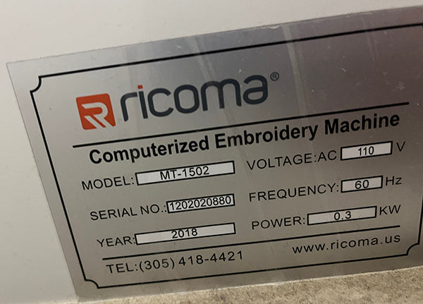 Used - Ricoma 2 Head Embroidery Machine